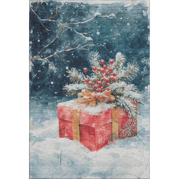HomeRoots 8' X 10' Stylish Blue Red Ivory Geometric Area Rug - Washable, UV Protected, Perfect for Modern Homes 701621