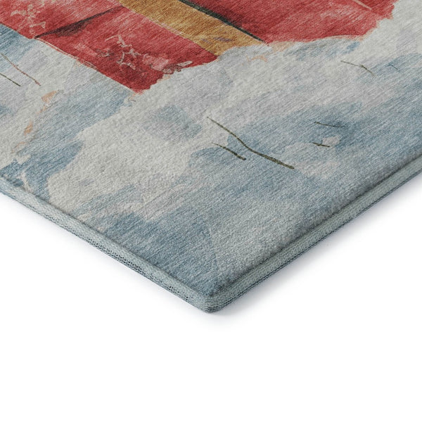 HomeRoots 8' X 10' Stylish Blue Red Ivory Geometric Area Rug - Washable, UV Protected, Perfect for Modern Homes 701621