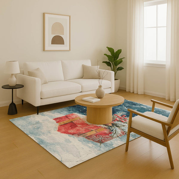 HomeRoots 8' X 10' Stylish Blue Red Ivory Geometric Area Rug - Washable, UV Protected, Perfect for Modern Homes 701621