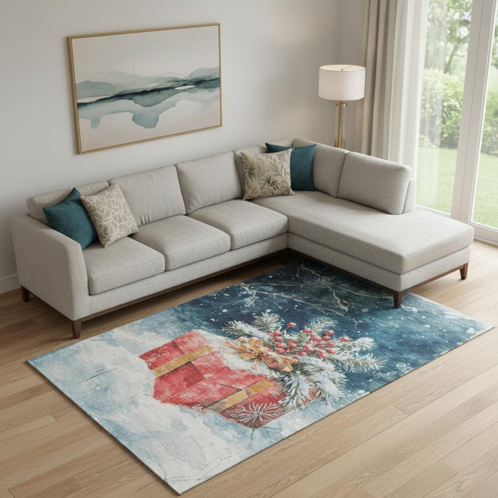 HomeRoots 10' Blue Red Ivory Geometric Area Rug - Washable, UV Protected, Stylish for Modern Homes & Patios 701623