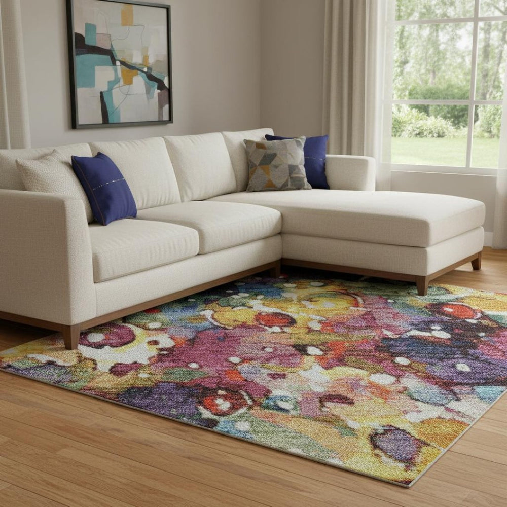 HomeRoots 8' X 10' Washable Navy Blue Floral Area Rug with UV Protection - Stain Resistant for Homes & Patios 701627