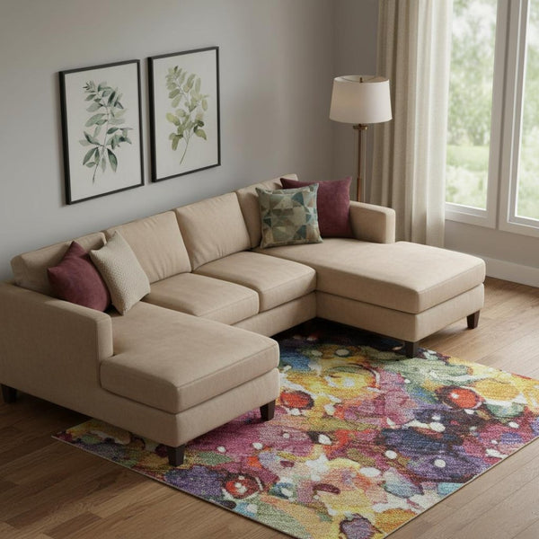 HomeRoots 9' X 12' Floral Area Rug in Navy Blue, Gold & Red – UV Protected, Stain-Resistant, Durable Design 701628