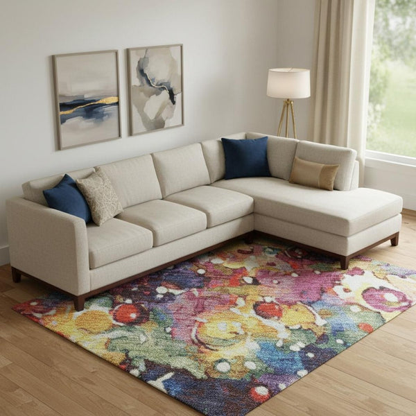 HomeRoots 10' X 14' Floral Area Rug in Navy, Gold & Red – Washable, UV Protected, Stain Resistant for Homes 701629