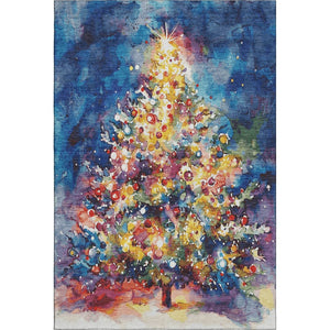 HomeRoots 10' X 14' Floral Area Rug in Navy, Gold & Red – Washable, UV Protected, Stain Resistant for Homes 701629