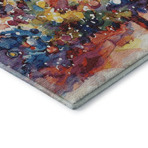 HomeRoots 10' X 14' Floral Area Rug in Navy, Gold & Red – Washable, UV Protected, Stain Resistant for Homes 701629