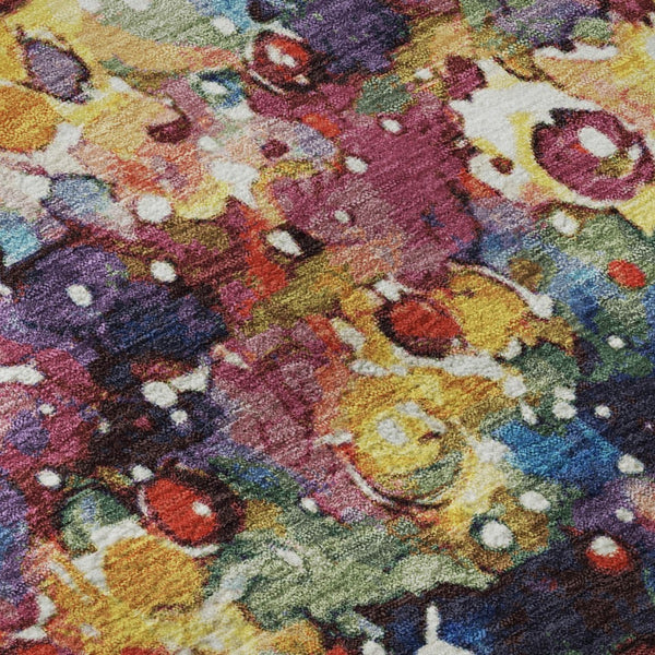 HomeRoots 10' X 14' Floral Area Rug in Navy, Gold & Red – Washable, UV Protected, Stain Resistant for Homes 701629