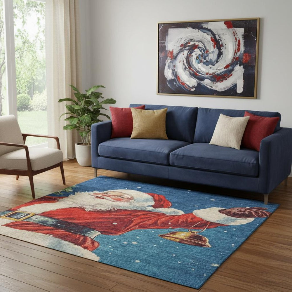 HomeRoots 5' X 8' Washable Floral Area Rug in Vibrant Blue, Red & Green with UV Protection for Every Home 701631