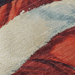 HomeRoots 8' Floral Washable Round Rug in Vibrant Blue, Red & Green with UV Protection for Indoor & Outdoor Use 701632