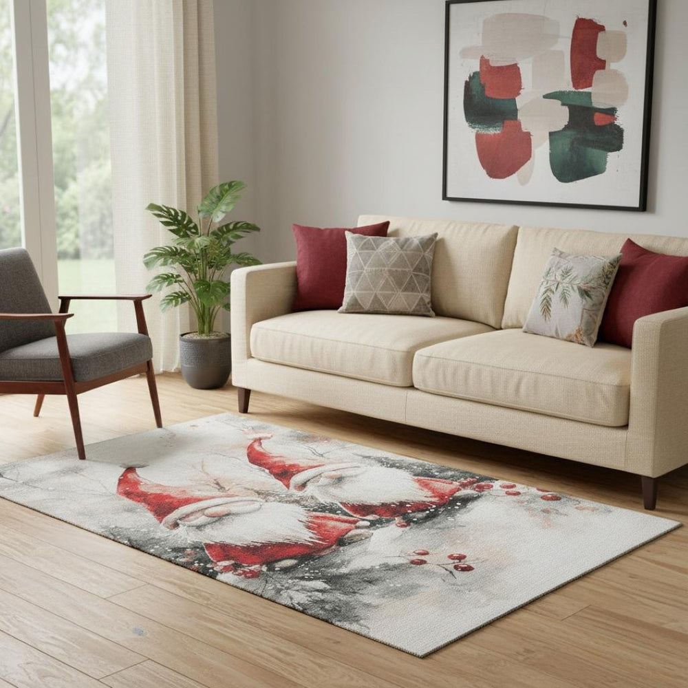 HomeRoots 5' X 8' Ivory Red and Gray Floral Area Rug – Washable, Stain-Resistant, UV Protected for All Spaces 701637