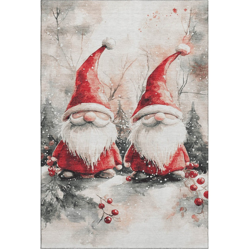 HomeRoots 5' X 8' Ivory Red and Gray Floral Area Rug – Washable, Stain-Resistant, UV Protected for All Spaces 701637