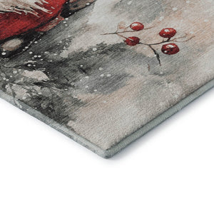 HomeRoots 8' Ivory Red and Gray Floral Washable Round Rug - Durable, UV-Protected, Perfect for High-Traffic Areas! 701638