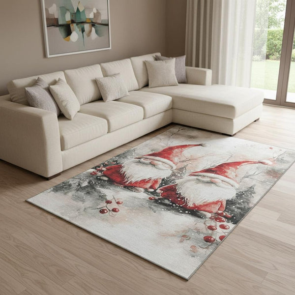 HomeRoots 8' X 10' Ivory Red and Gray Floral Area Rug | Durable, Washable, Stain-Resistant with UV Protection 701639