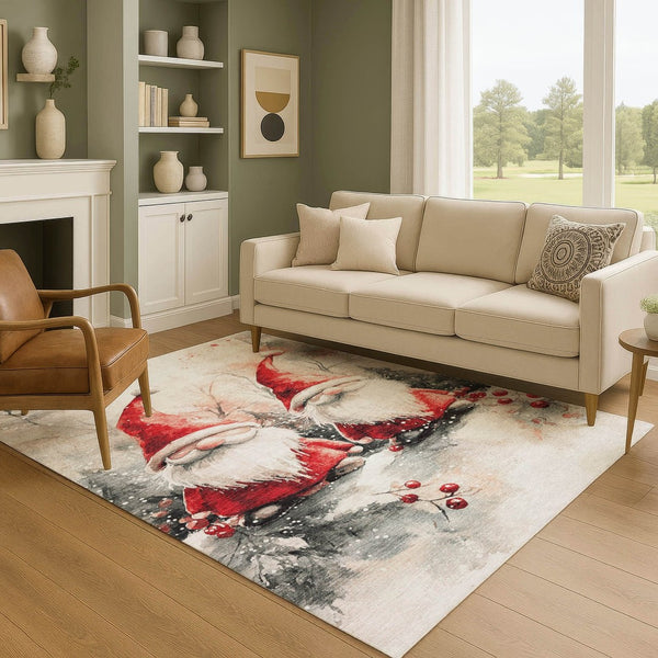 HomeRoots 8' X 10' Ivory Red and Gray Floral Area Rug | Durable, Washable, Stain-Resistant with UV Protection 701639