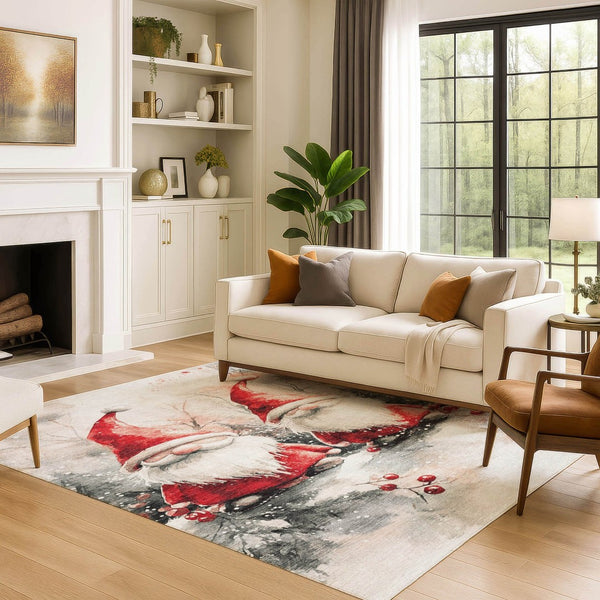 HomeRoots 8' X 10' Ivory Red and Gray Floral Area Rug | Durable, Washable, Stain-Resistant with UV Protection 701639