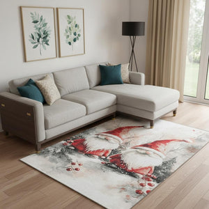 HomeRoots 9' X 12' Floral Washable Area Rug - Ivory, Red & Gray, UV Protected, Stain Resistant for Family Spaces 701640