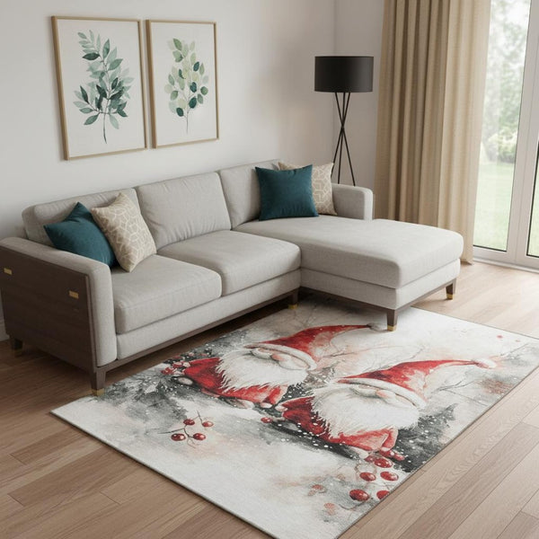 HomeRoots 9' X 12' Floral Washable Area Rug - Ivory, Red & Gray, UV Protected, Stain Resistant for Family Spaces 701640