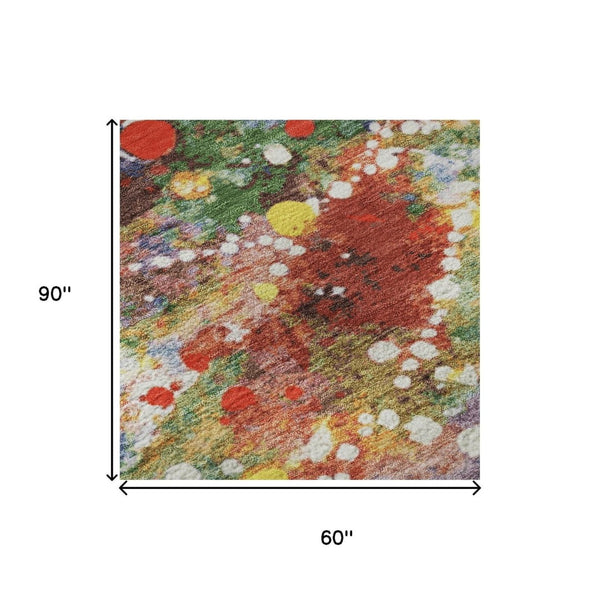 HomeRoots 5' X 8' Floral Area Rug in Ivory, Purple & Yellow – Washable, UV-Protected, Ideal for High-Traffic Spaces 701643