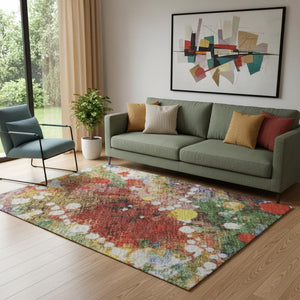 HomeRoots 5' X 8' Floral Area Rug in Ivory, Purple & Yellow – Washable, UV-Protected, Ideal for High-Traffic Spaces 701643