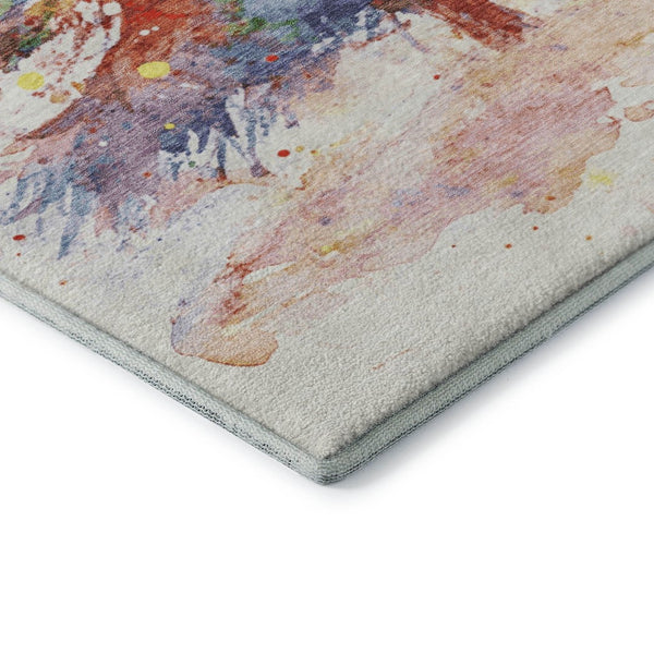 HomeRoots 8' Ivory Floral Washable Round Rug with Purple & Yellow Accents - UV Protected for Everyday Use 701644