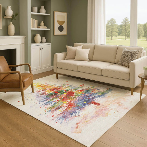 HomeRoots 10' Ivory Purple and Yellow Floral Area Rug – Washable, UV Protected, Perfect for Busy Homes! 701647