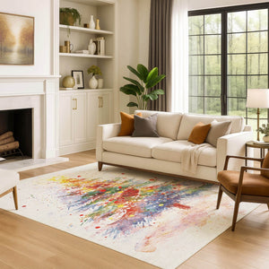 HomeRoots 10' Ivory Purple and Yellow Floral Area Rug – Washable, UV Protected, Perfect for Busy Homes! 701647