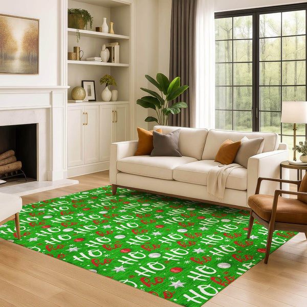HomeRoots 5' X 8' Playful Green Red Silver Polka Dot Washable Area Rug with Non-Slip Backing & UV Protection 701649