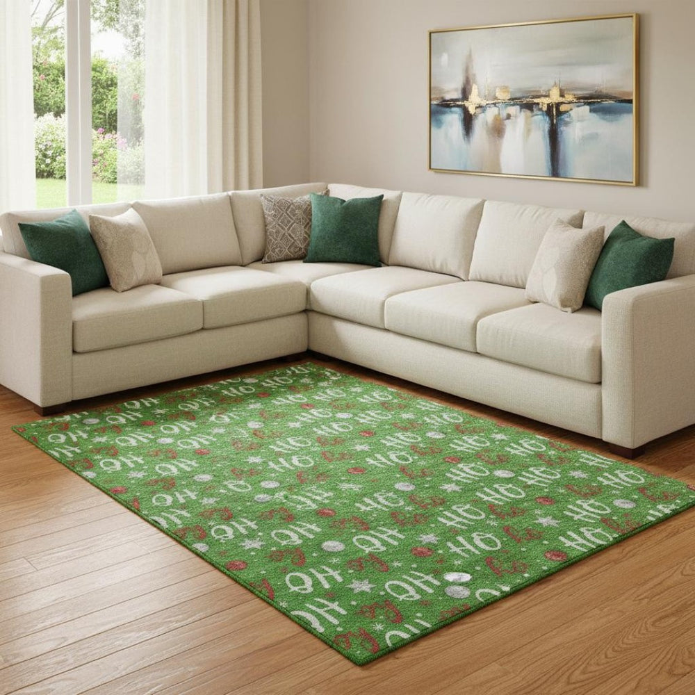 HomeRoots 8' X 10' Vibrant Green Red Silver Polka Dot Washable Area Rug with UV Protection & Non-Slip Backing 701651