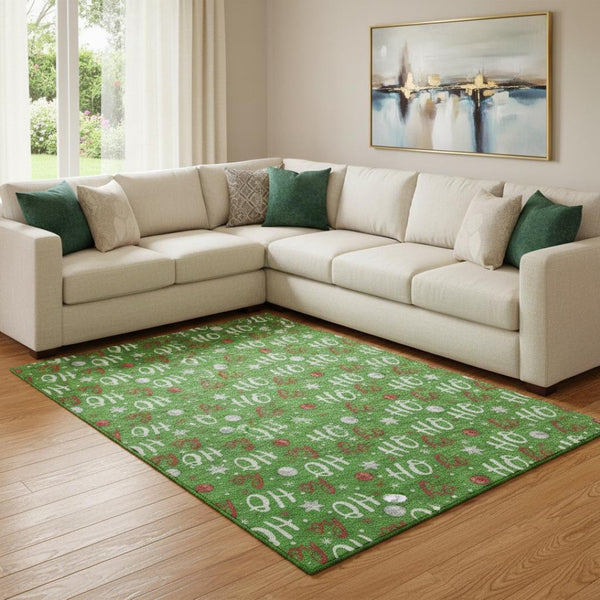 HomeRoots 8' X 10' Vibrant Green Red Silver Polka Dot Washable Area Rug with UV Protection & Non-Slip Backing 701651