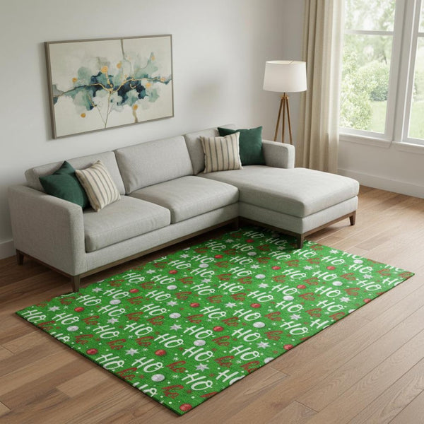 HomeRoots 10' Polka Dot Washable Area Rug - Green, Red & Silver with UV Protection for Kids & Pets, 10x14 ft 701653