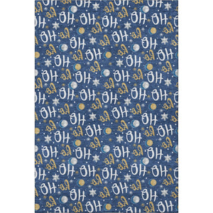 HomeRoots 5' Navy Blue Washable Area Rug with Gold & White Polka Dots, Stain Resistant & UV Protected Design 701655