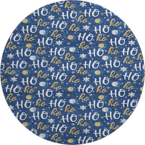 HomeRoots 8' Washable Navy Blue, White & Gold Polka Dot Round Rug with UV Protection for High-Traffic Areas 701656