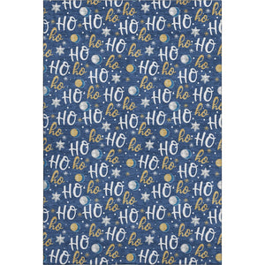 HomeRoots 8' X 10' Stylish Navy Blue Gold Polka Dot Area Rug - Washable, UV Protected, Non-Slip Backing for Homes 701657