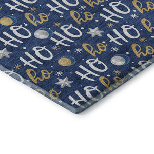 HomeRoots 8' X 10' Stylish Navy Blue Gold Polka Dot Area Rug - Washable, UV Protected, Non-Slip Backing for Homes 701657