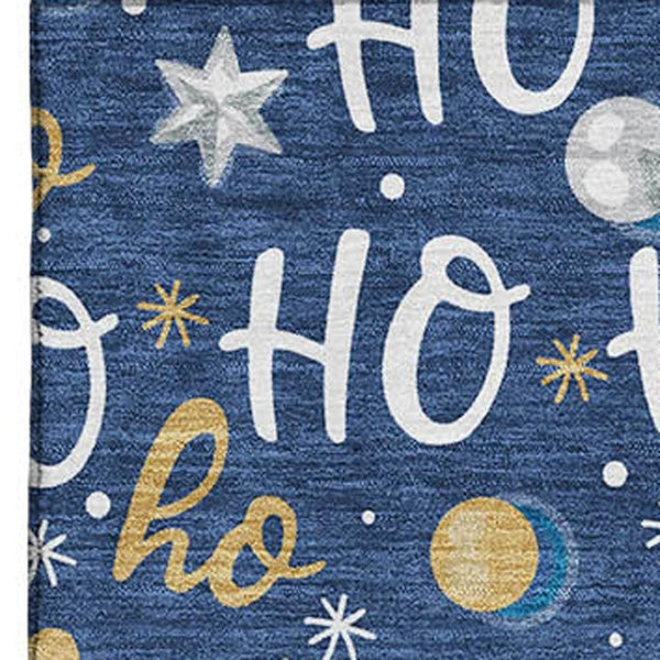 HomeRoots 8' X 10' Stylish Navy Blue Gold Polka Dot Area Rug - Washable, UV Protected, Non-Slip Backing for Homes 701657