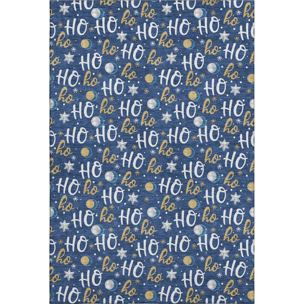 HomeRoots 9' X 12' Stylish Navy Blue, White & Gold Polka Dot Washable Area Rug with UV Protection & Stain Resistance 701658