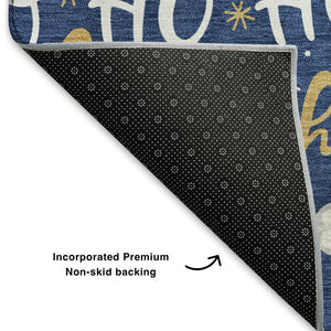 HomeRoots 10' Navy Blue, White & Gold Polka Dot Washable Area Rug - UV Protected, Stain-Resistant & Durable Design 701659