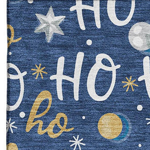 HomeRoots 10' Navy Blue, White & Gold Polka Dot Washable Area Rug - UV Protected, Stain-Resistant & Durable Design 701659