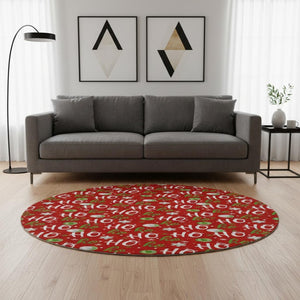 HomeRoots 8' Vibrant Red White Green Polka Dot Washable Round Rug with UV Protection for Busy Homes 701662