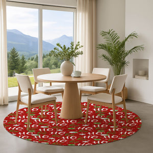 HomeRoots 8' Vibrant Red White Green Polka Dot Washable Round Rug with UV Protection for Busy Homes 701662