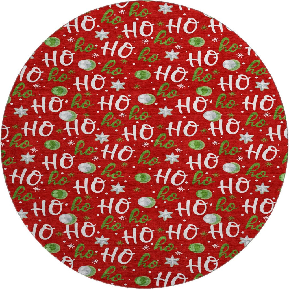 HomeRoots 8' Vibrant Red White Green Polka Dot Washable Round Rug with UV Protection for Busy Homes 701662