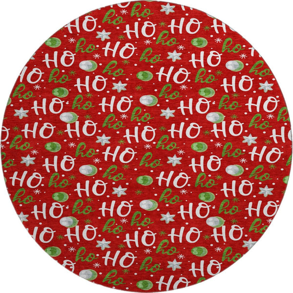 HomeRoots 8' Vibrant Red White Green Polka Dot Washable Round Rug with UV Protection for Busy Homes 701662