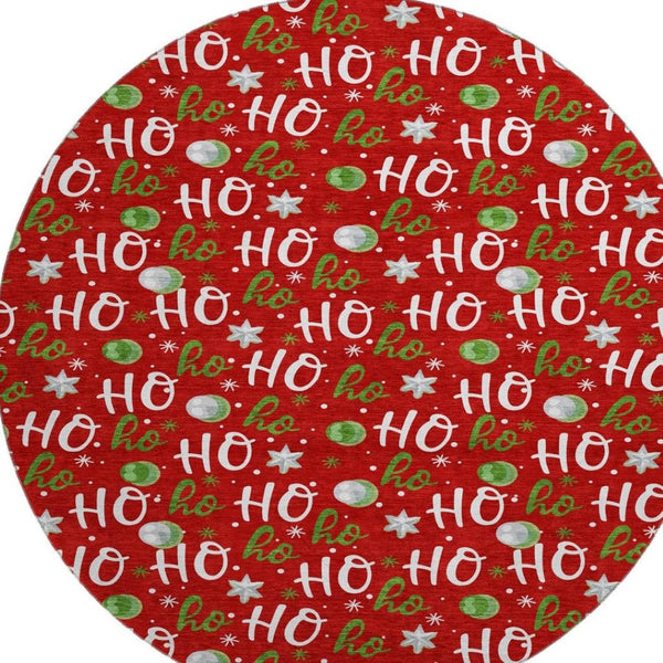 HomeRoots 8' Vibrant Red White Green Polka Dot Washable Round Rug with UV Protection for Busy Homes 701662