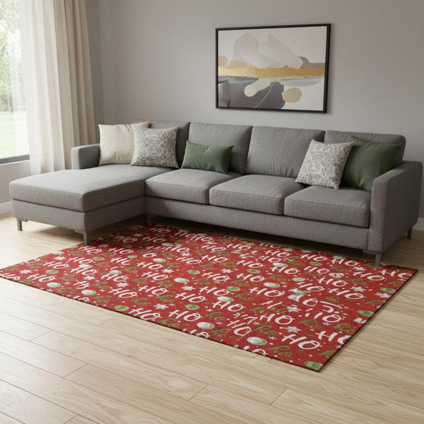 HomeRoots 8' X 10' Colorful Red, White & Green Polka Dot Washable Area Rug with UV Protection & Non-Slip Backing 701663