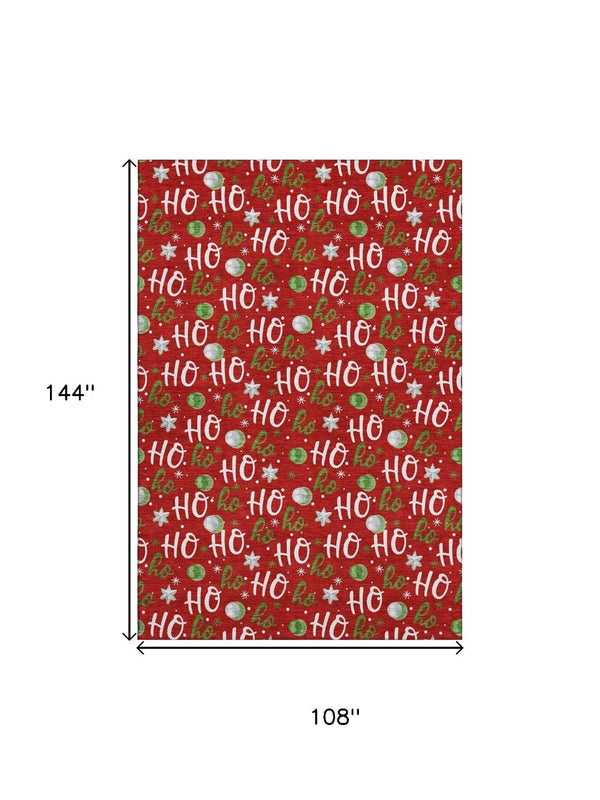 HomeRoots 9' X 12' Vibrant Red, White & Green Polka Dot Washable Area Rug - UV Protected & Stain Resistant! 701664