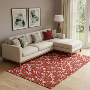 HomeRoots 9' X 12' Vibrant Red, White & Green Polka Dot Washable Area Rug - UV Protected & Stain Resistant! 701664
