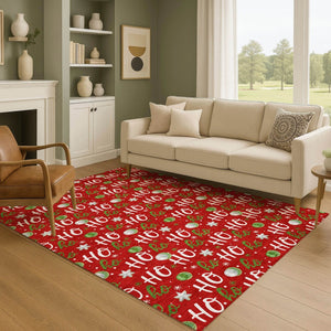 HomeRoots 10' X 14' Polka Dot Washable Area Rug - Bold Red, White & Green with UV Protection & Non-Slip Backing 701665