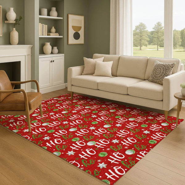 HomeRoots 10' X 14' Polka Dot Washable Area Rug - Bold Red, White & Green with UV Protection & Non-Slip Backing 701665
