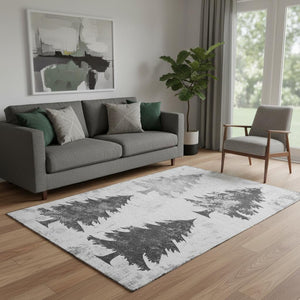 HomeRoots 5' X 8' Gray And Charcoal Floral Area Rug - Washable, UV Protected, Stain Resistant, Stylish Design! 701667