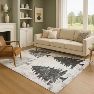 HomeRoots 5' X 8' Gray And Charcoal Floral Area Rug - Washable, UV Protected, Stain Resistant, Stylish Design! 701667