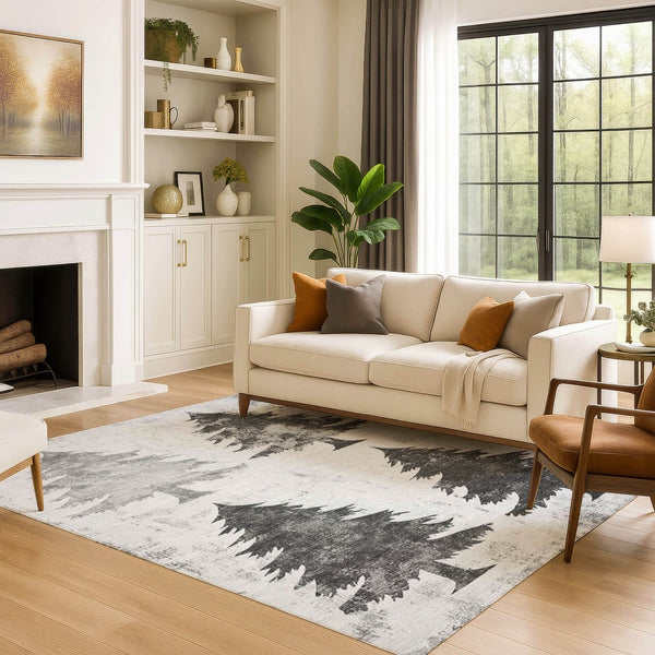HomeRoots 5' X 8' Gray And Charcoal Floral Area Rug - Washable, UV Protected, Stain Resistant, Stylish Design! 701667